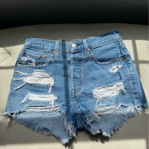 Levi's Light Blue Distressed Jean Shorts